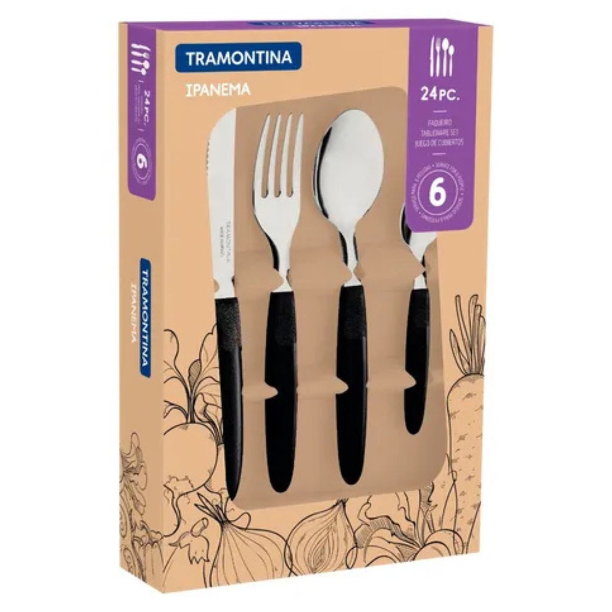 Pot. Cubiertos IPNEMA Negro Tramontina x24